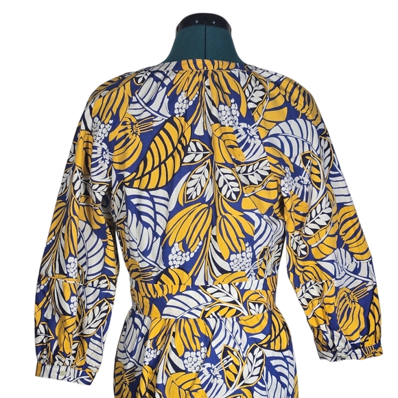 Talbots Tropical Leaf Poplin Shirt Dress Fit & Flare Midi with Pockets Size 8 - Picture 7 of 10